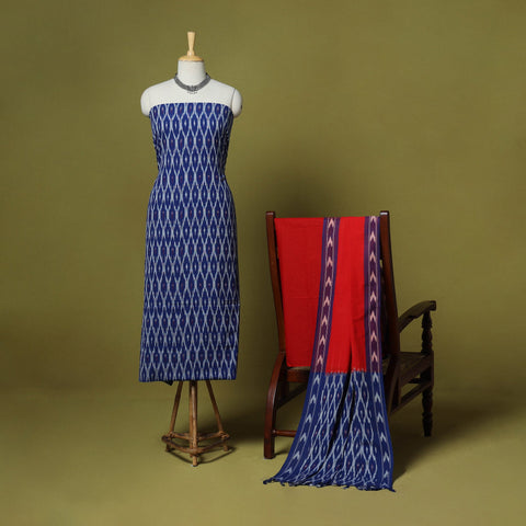 Blue - handloom cotton 3pc pochampally ikat dress material