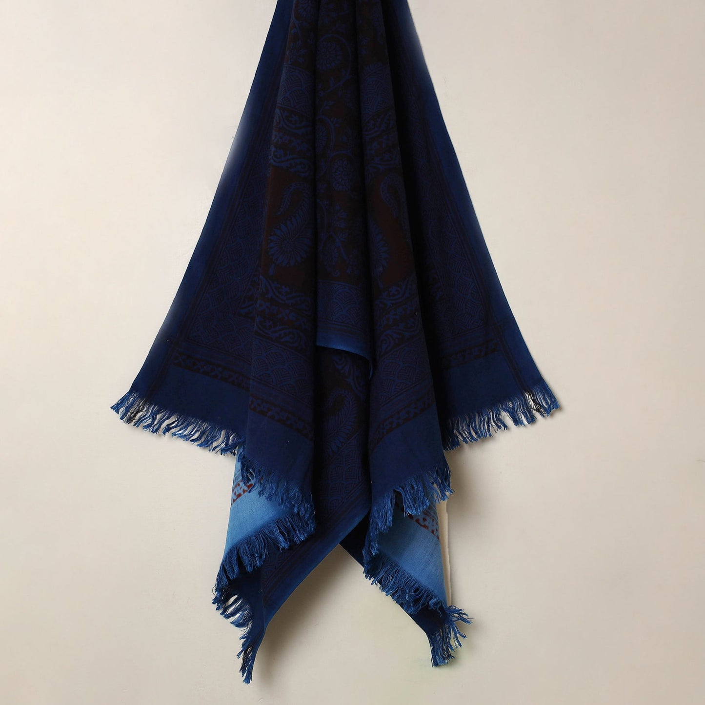 Buy Blue Handloom Cotton Bagh Print Towel