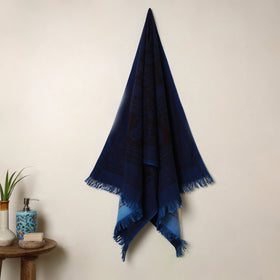 Buy Blue Handloom Cotton Bagh Print Towel