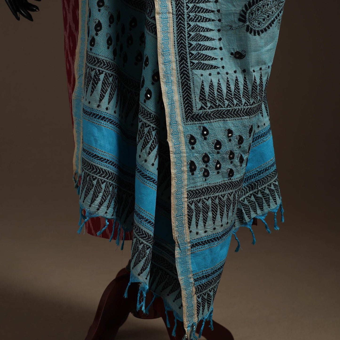 Blue - handloom cotton bengal hand kantha work dupatta 01