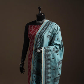 Blue - handloom cotton bengal hand kantha work dupatta 01