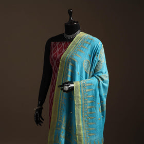 Blue - handloom cotton bengal hand kantha work dupatta 11