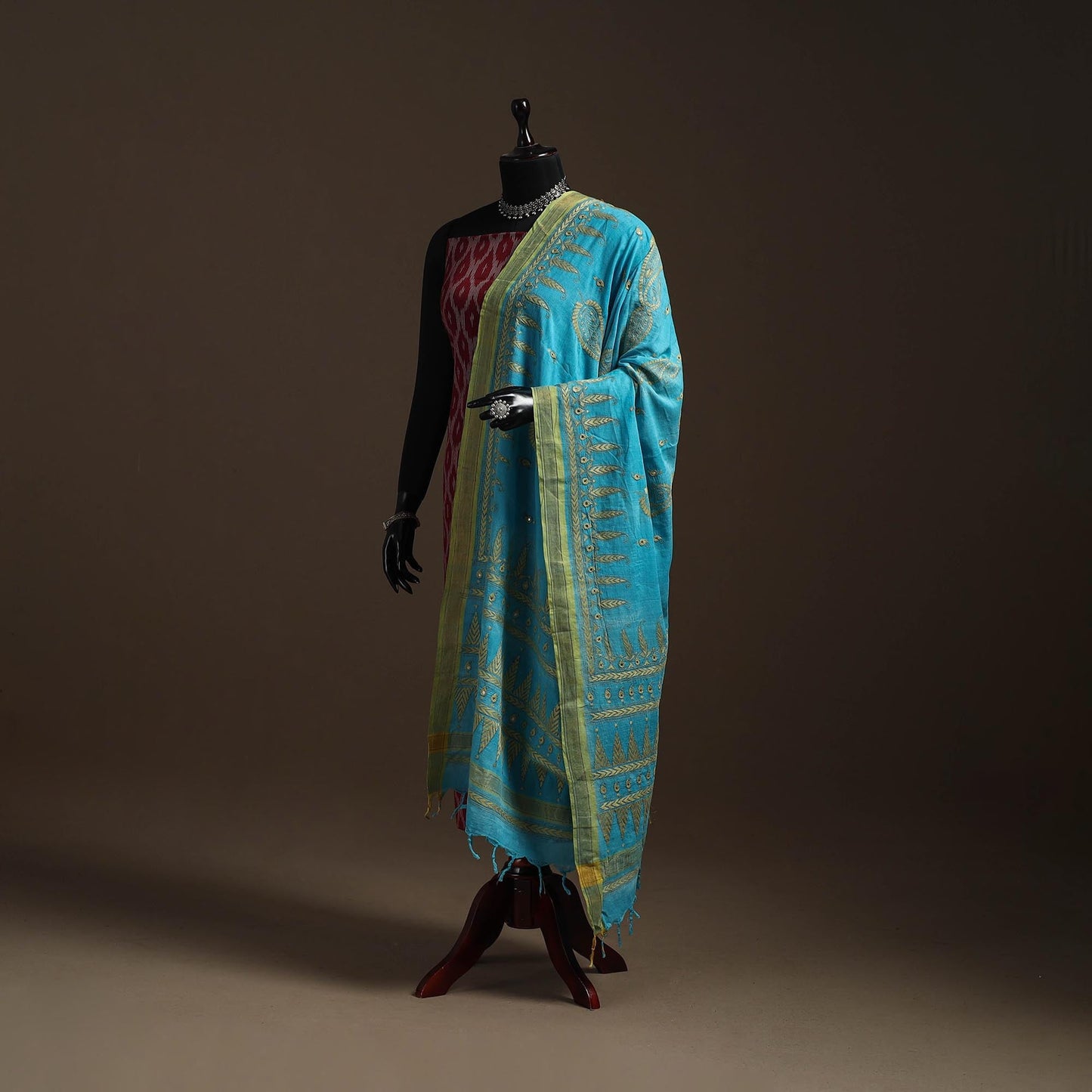 Blue - handloom cotton bengal hand kantha work dupatta 11