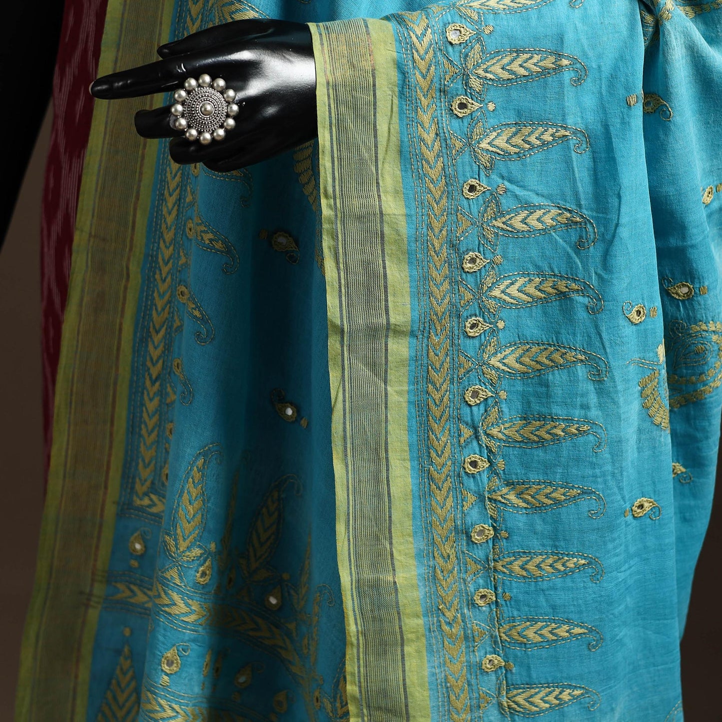 Blue - handloom cotton bengal hand kantha work dupatta 11