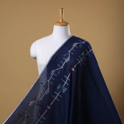 Blue - handloom cotton bengal jamdani fabric 13