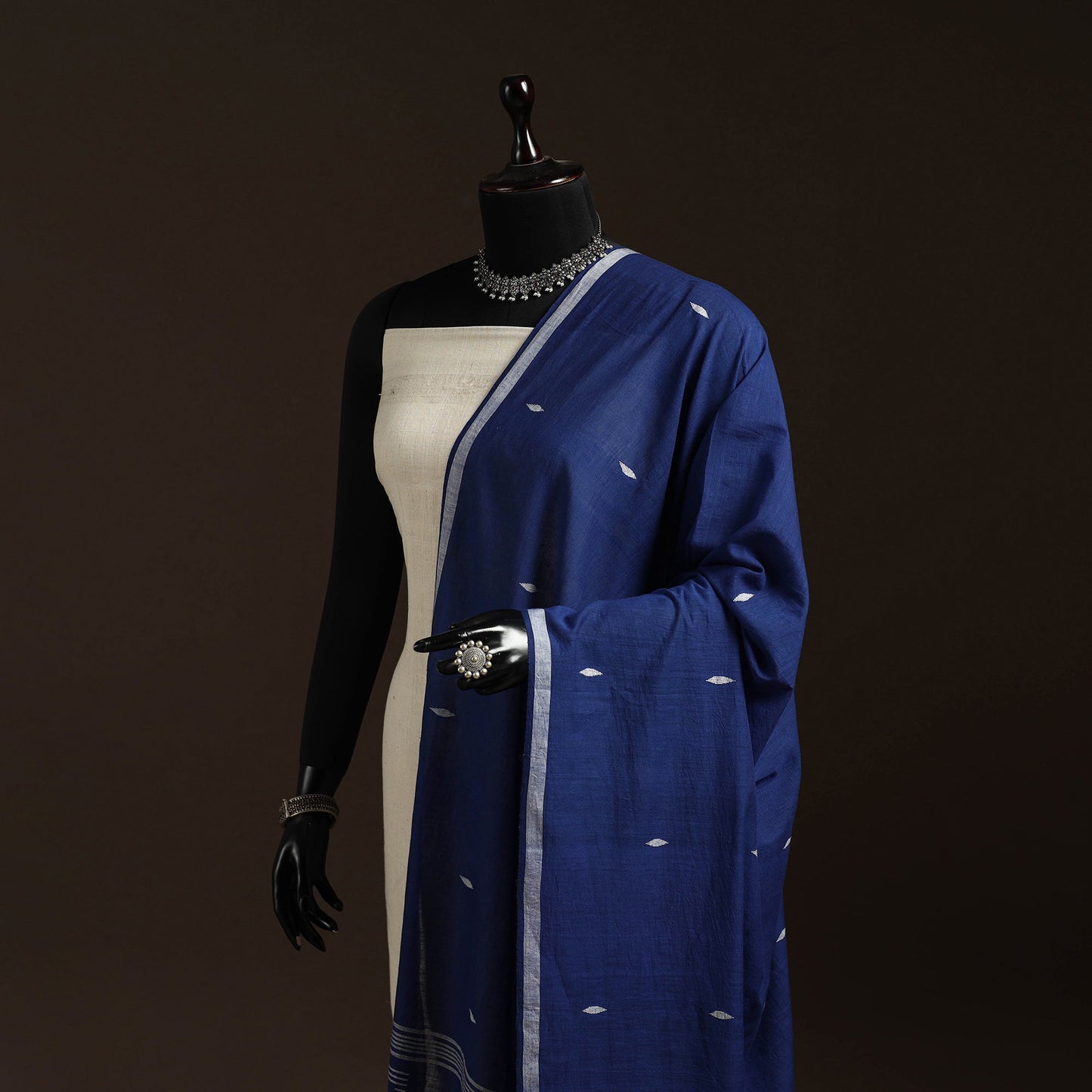 Handloom cotton burdwan jamdani dupatta 02 - handcrafted