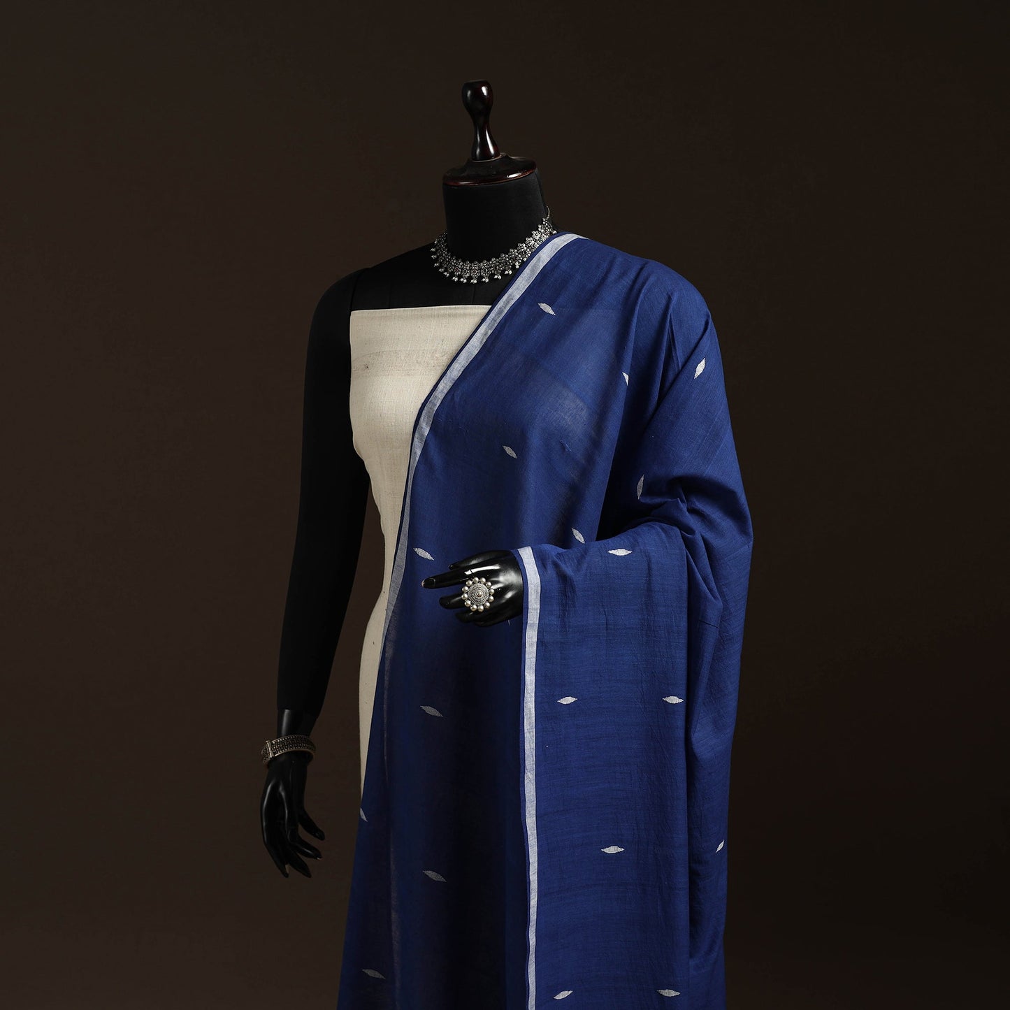 Handloom cotton burdwan jamdani dupatta 06 - handcrafted