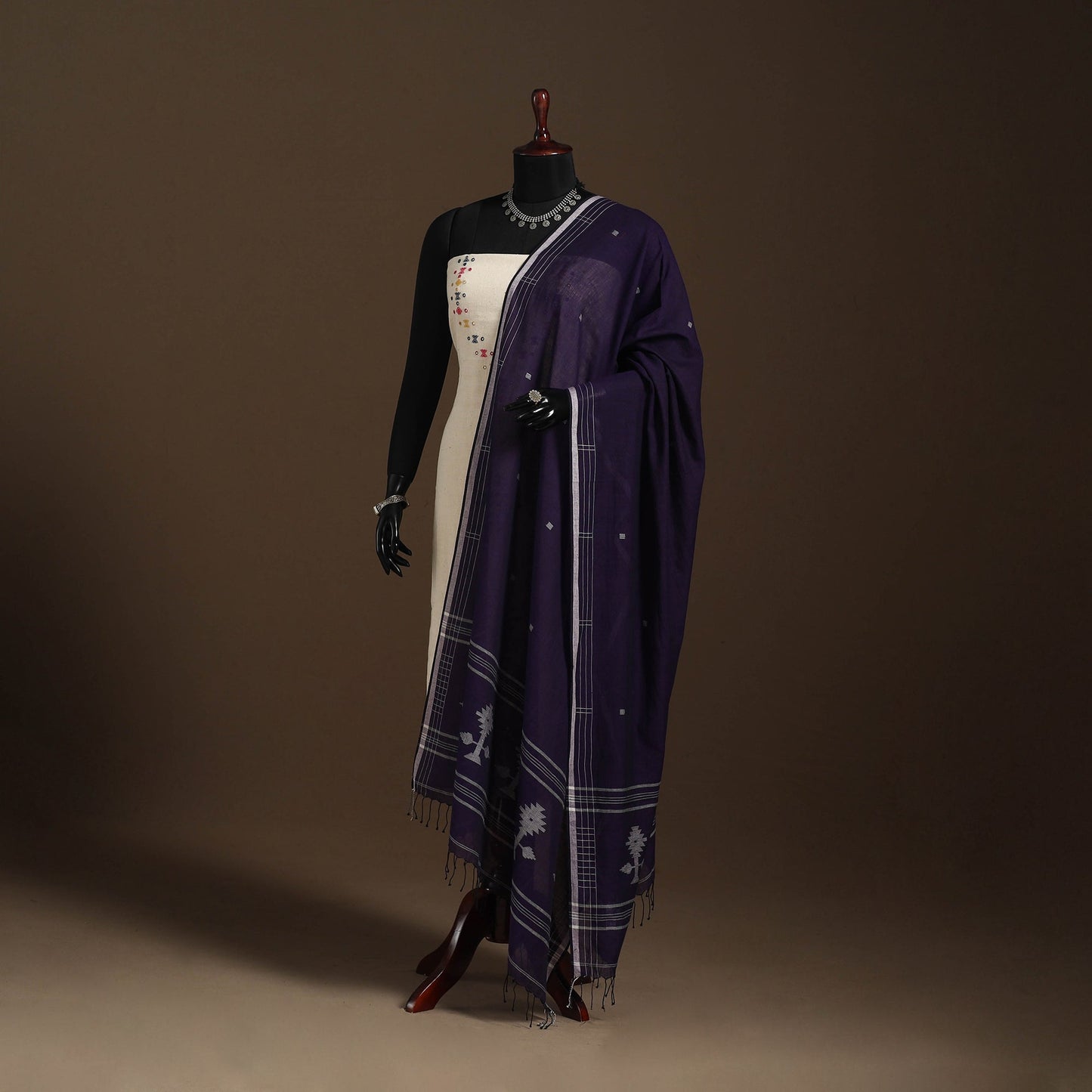 Blue Handloom Cotton Burdwan Jamdani Dupatta