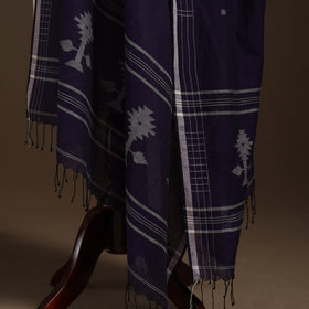 Blue Handloom Cotton Burdwan Jamdani Dupatta