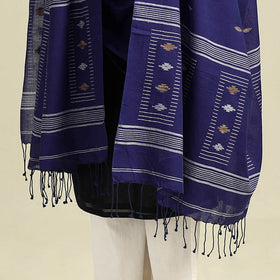 Blue Handloom Cotton Burdwan Jamdani Dupatta