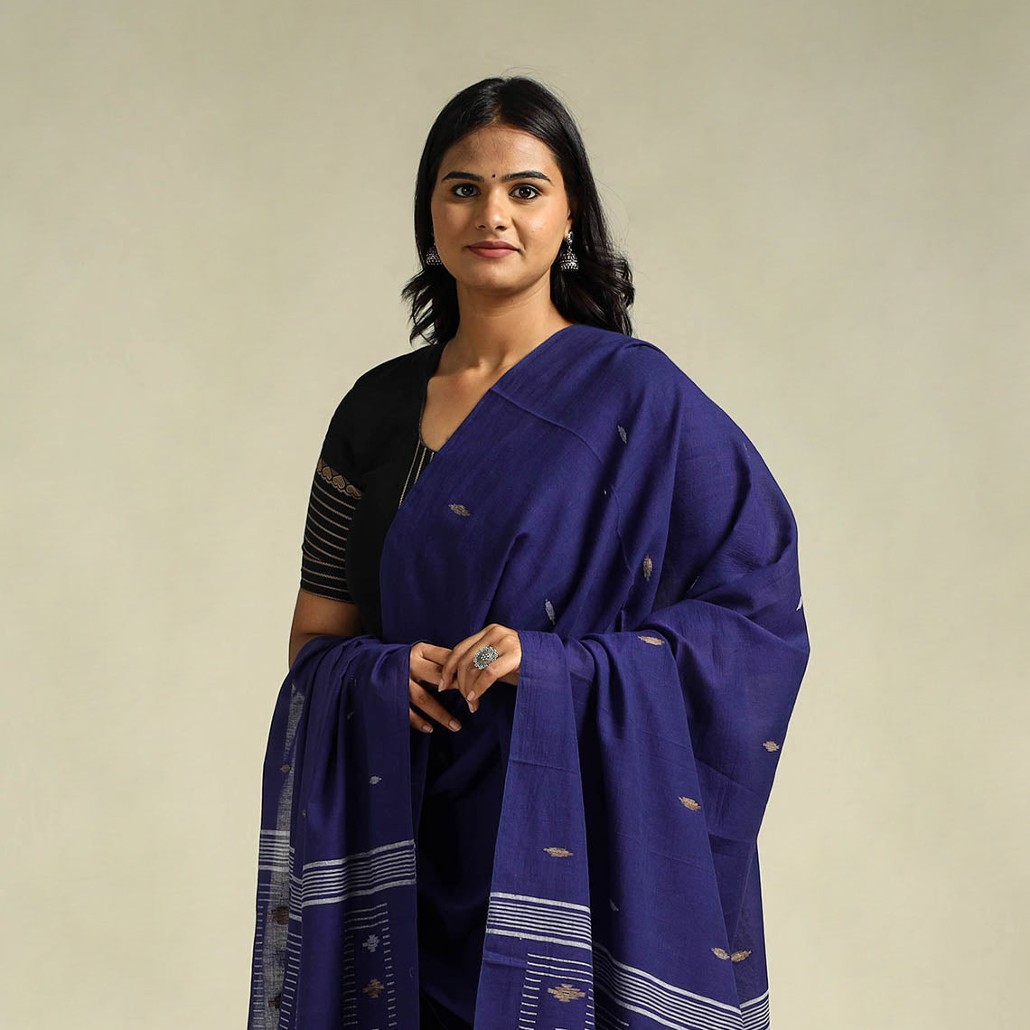 Blue Handloom Cotton Burdwan Jamdani Dupatta