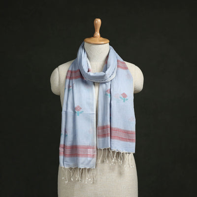 Handloom cotton burdwan jamdani stole with tassels 31