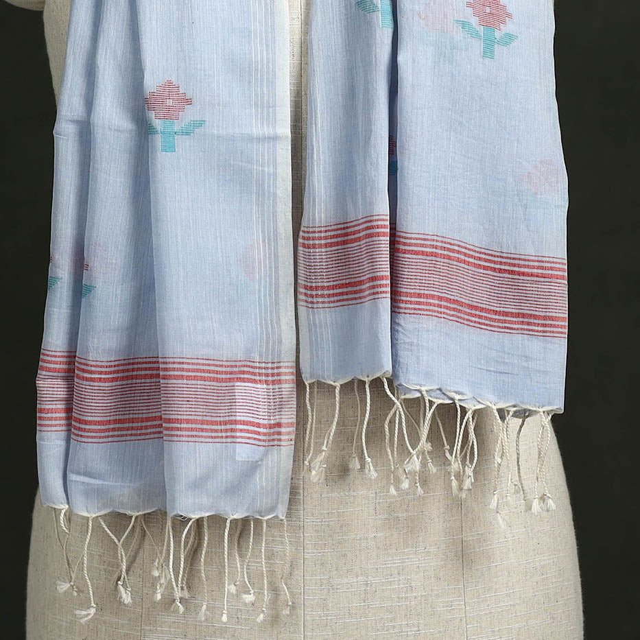 Handloom cotton burdwan jamdani stole with tassels 31