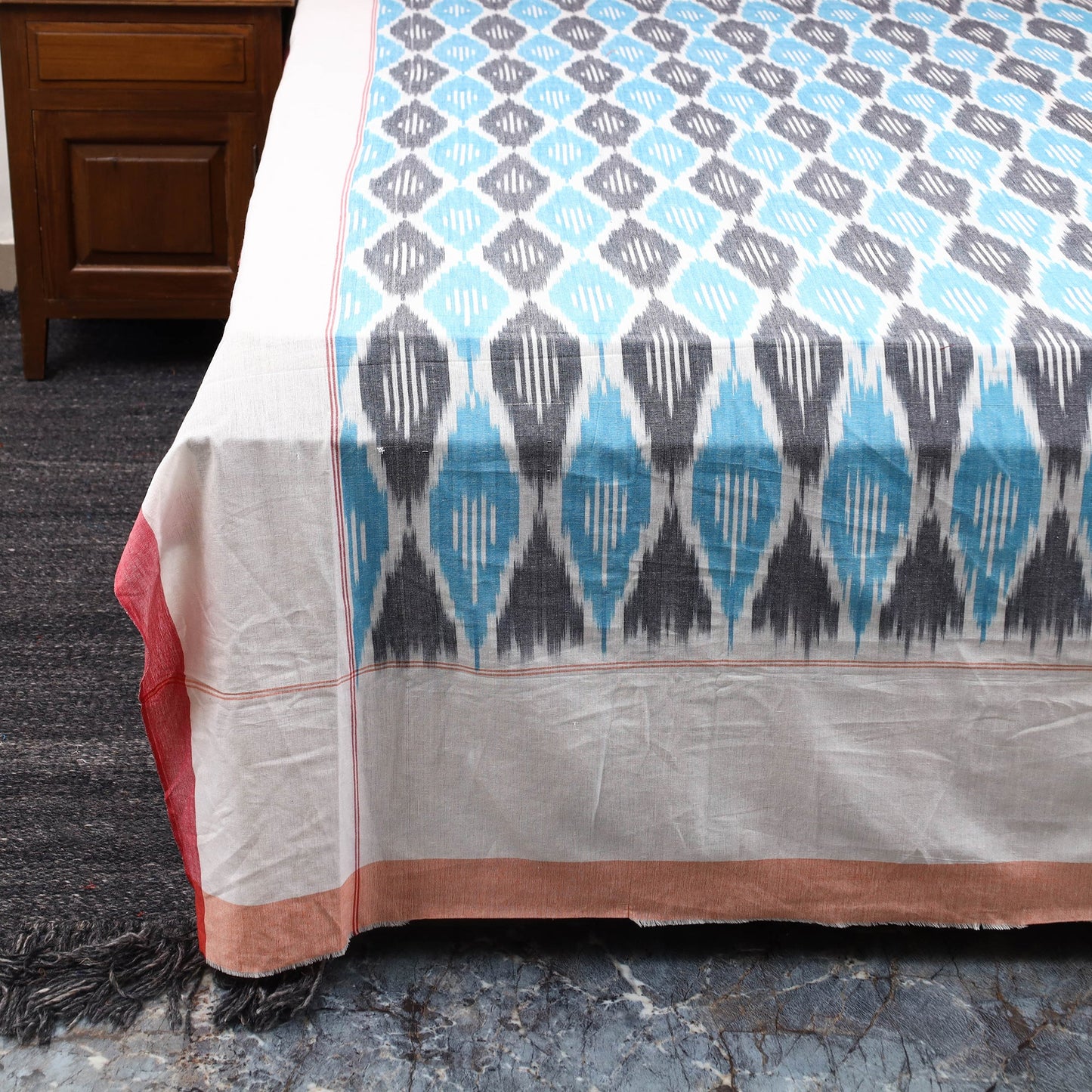 Blue Handloom Cotton Double Pochampally Ikat Bedsheet