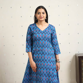 Blue Handloom Cotton A-Line Pochampally Ikat Kurta
