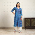 Blue Handloom Cotton A-Line Pochampally Ikat Kurta
