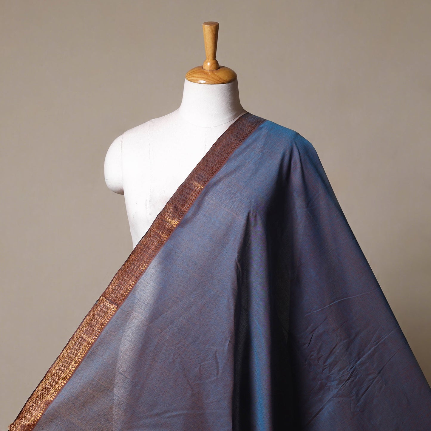 Blue - handloom cotton mangalagiri fabric with zari border