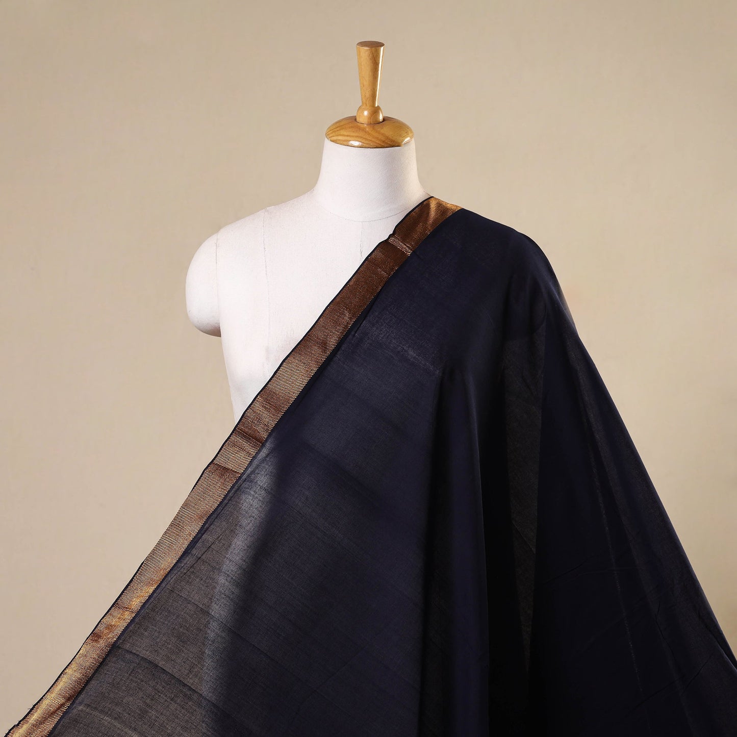 Blue - handloom cotton mangalagiri fabric with zari border