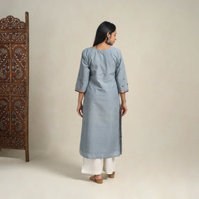 Handloom Cotton Mirror Work Blue Straight Mangalagiri Kurta for Women