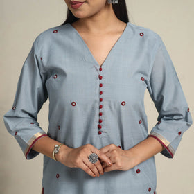 Handloom Cotton Mirror Work Blue Straight Mangalagiri Kurta for Women