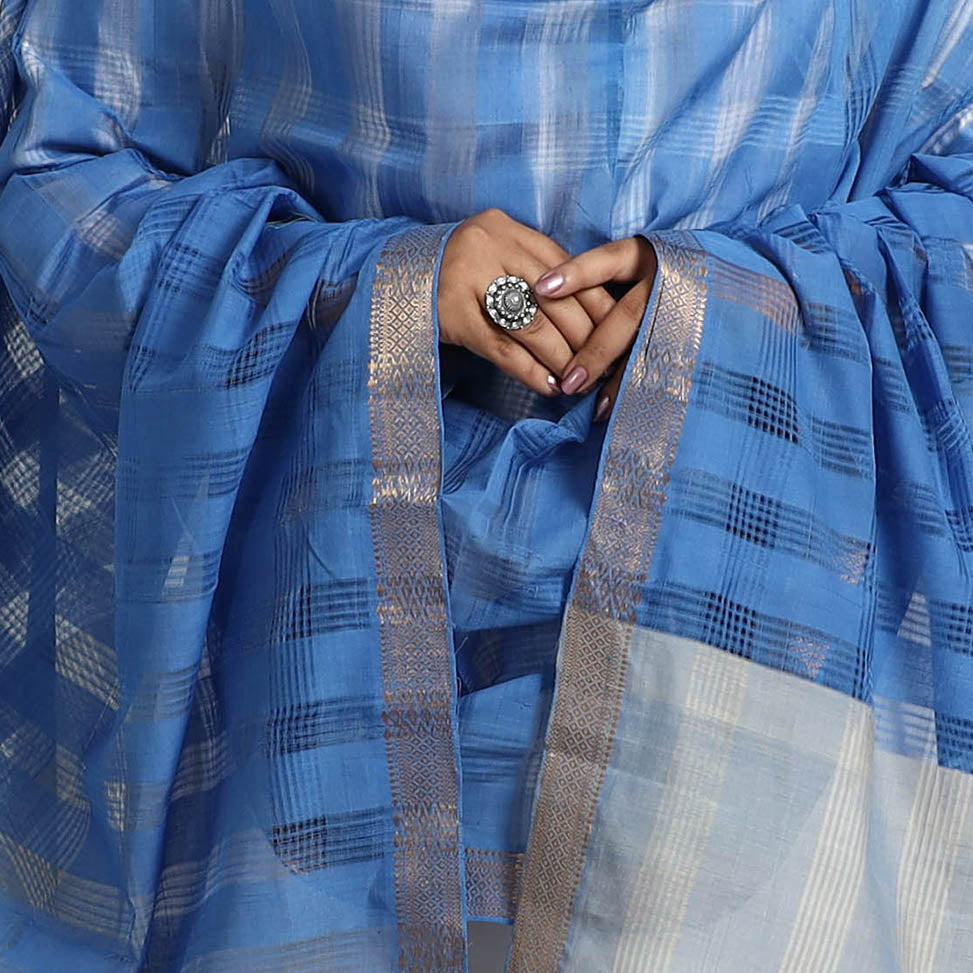 Blue - handloom cotton nizam zari border mangalagiri