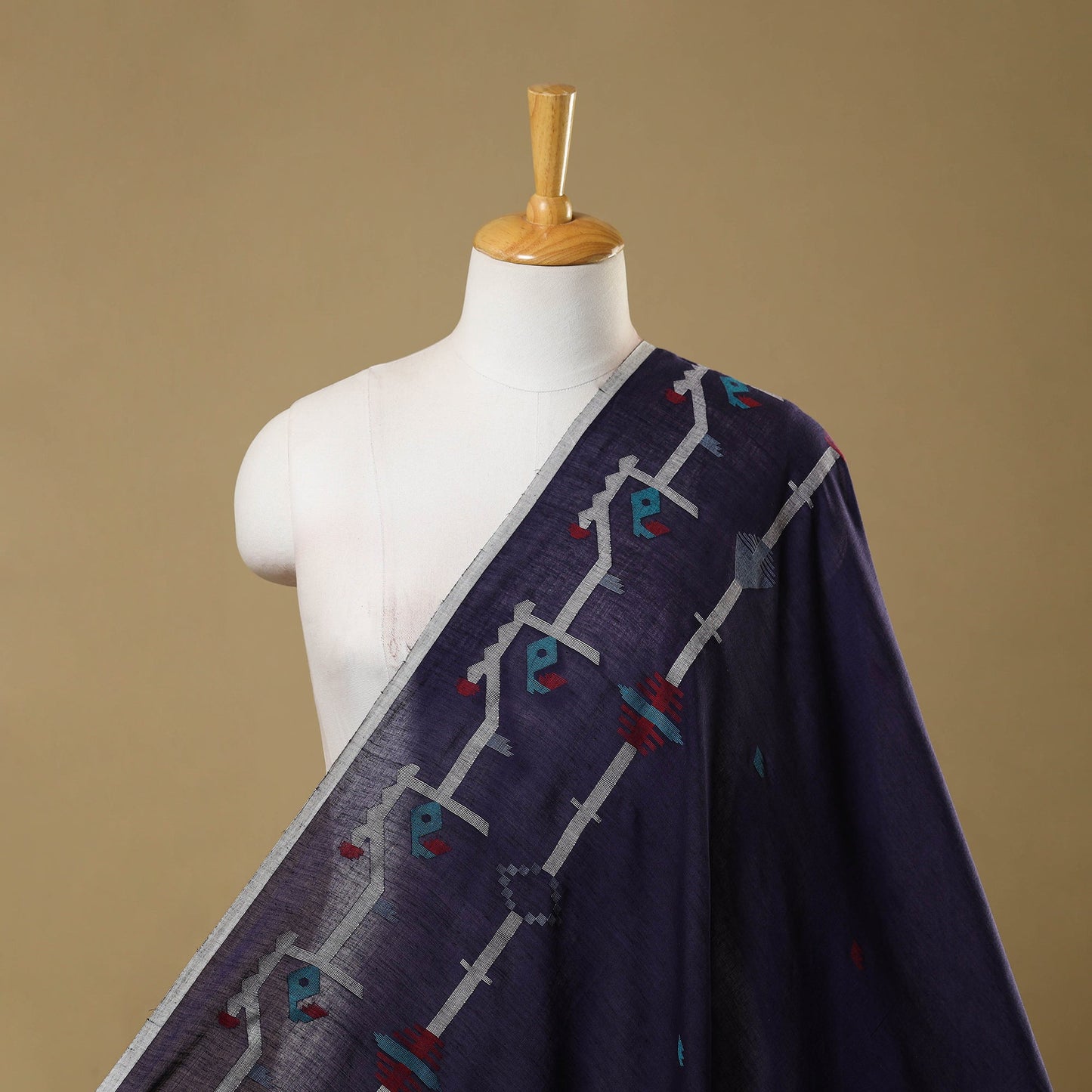 Buy Blue Handloom Cotton Phulia Jamdani Fabric