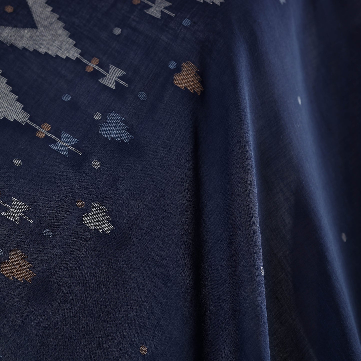 Blue - handloom cotton phulia jamdani fabric 08