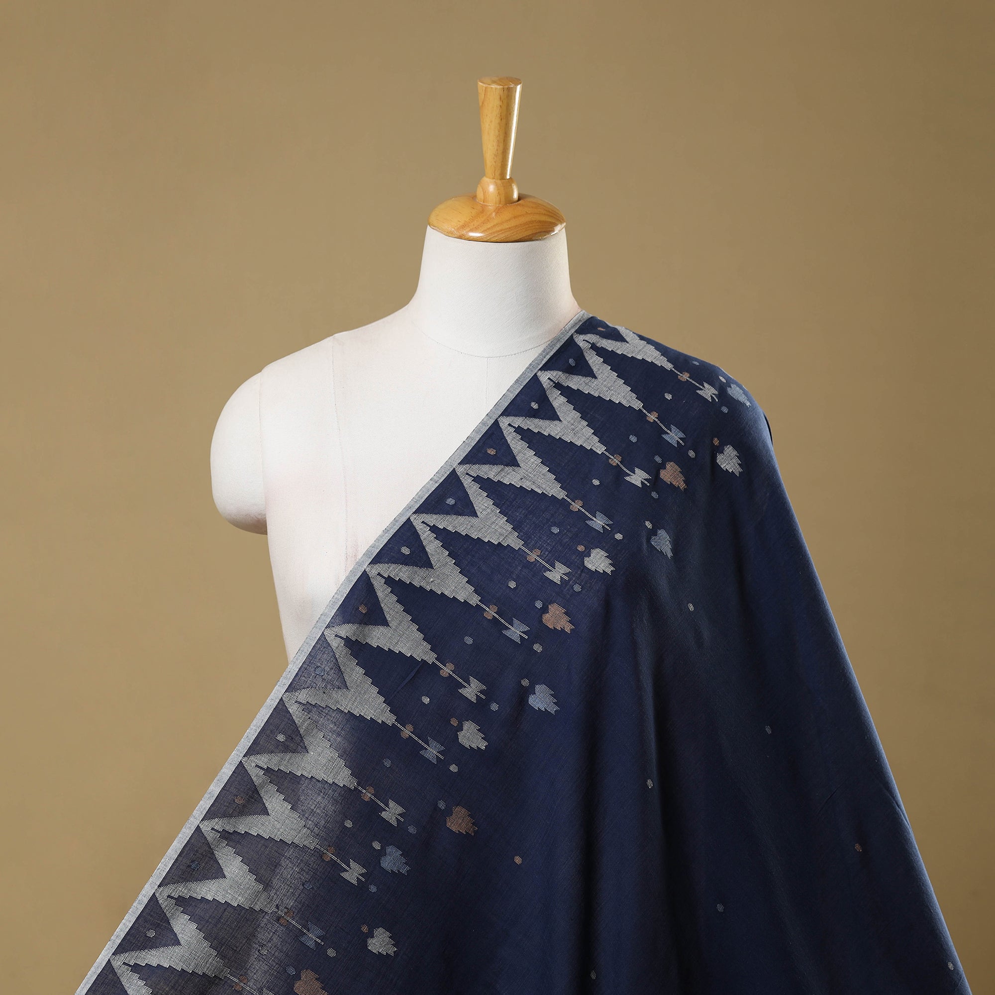 Blue - Handspun Handloom Phulia Jamdani Fine Cotton 2pc Unstitched Dress Material 03