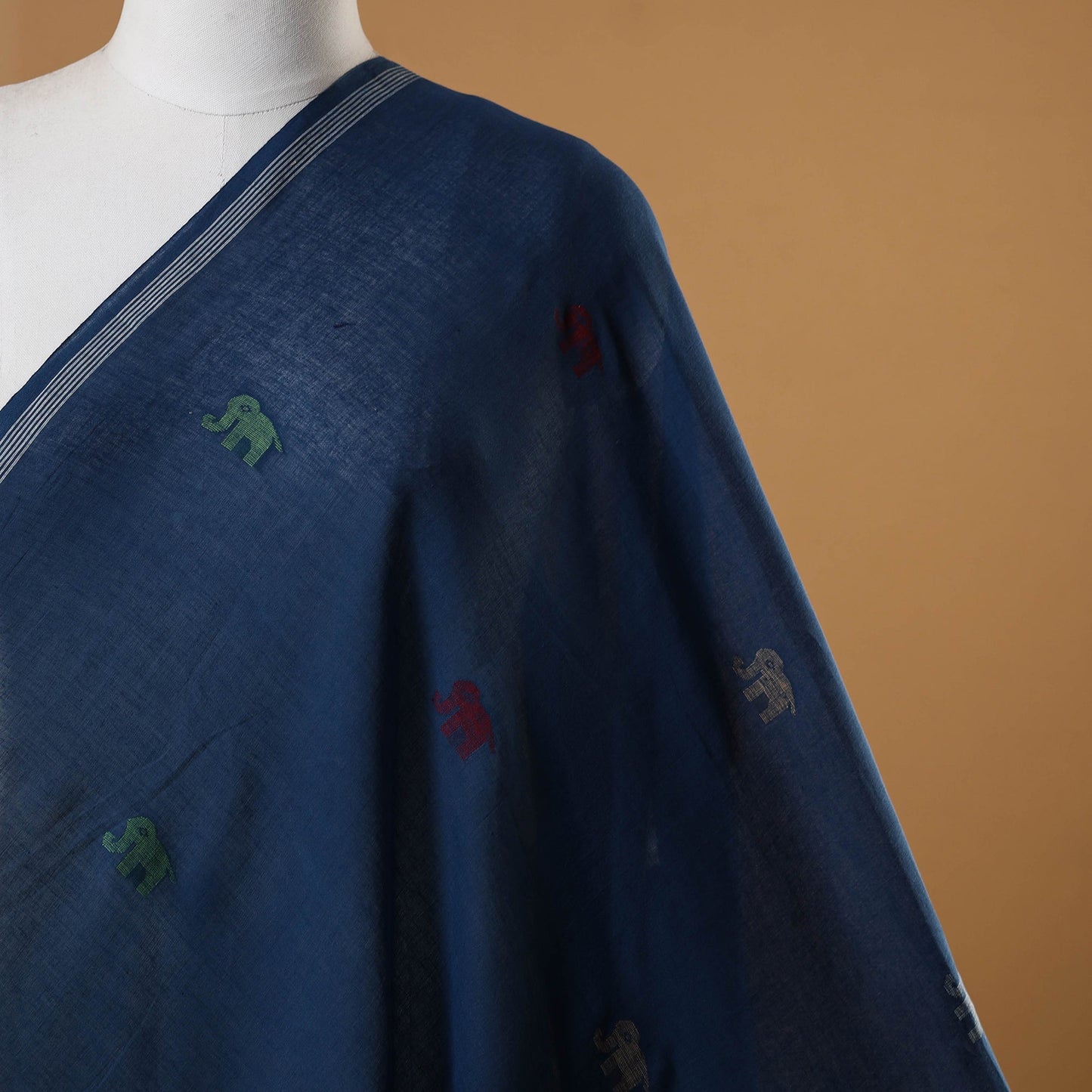 Blue - handloom cotton phulia jamdani fabric 27