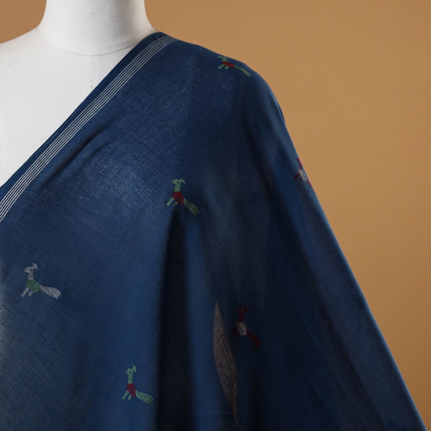 Blue - handloom cotton phulia jamdani fabric 28