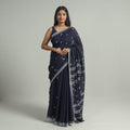  Blue Handloom Cotton Phulia Jamdani Saree with Tassels 