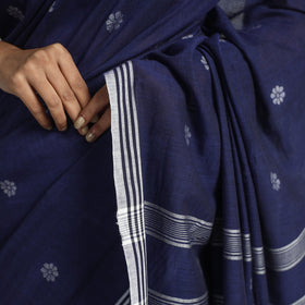 Blue - handloom cotton phulia jamdani saree with tassels 30