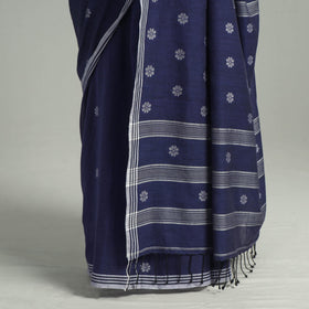 Blue - handloom cotton phulia jamdani saree with tassels 30