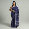Blue - handloom cotton phulia jamdani saree with tassels 30