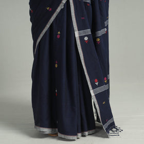 Blue - handloom cotton phulia jamdani saree with tassels 31