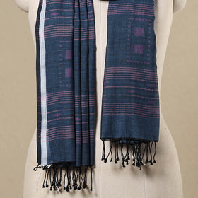 Blue - handloom cotton phulia jamdani stole with tassels 18