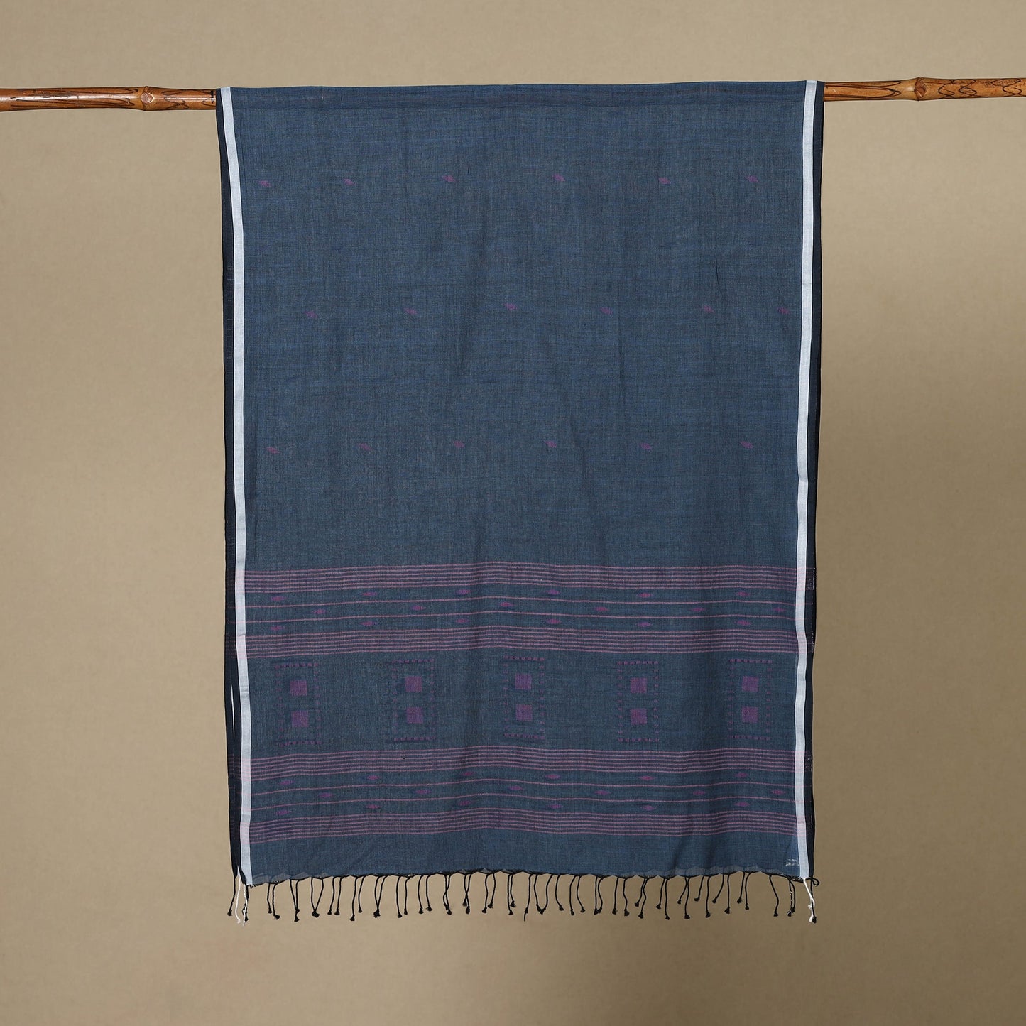 Blue - handloom cotton phulia jamdani stole with tassels 18
