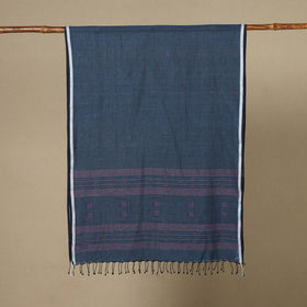 Blue - handloom cotton phulia jamdani stole with tassels 18