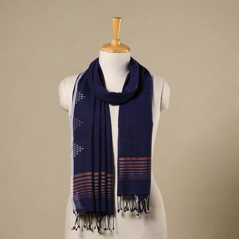 Blue - handloom cotton phulia jamdani stole with tassels 19