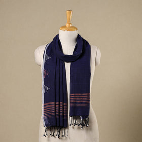 Blue - handloom cotton phulia jamdani stole with tassels 19