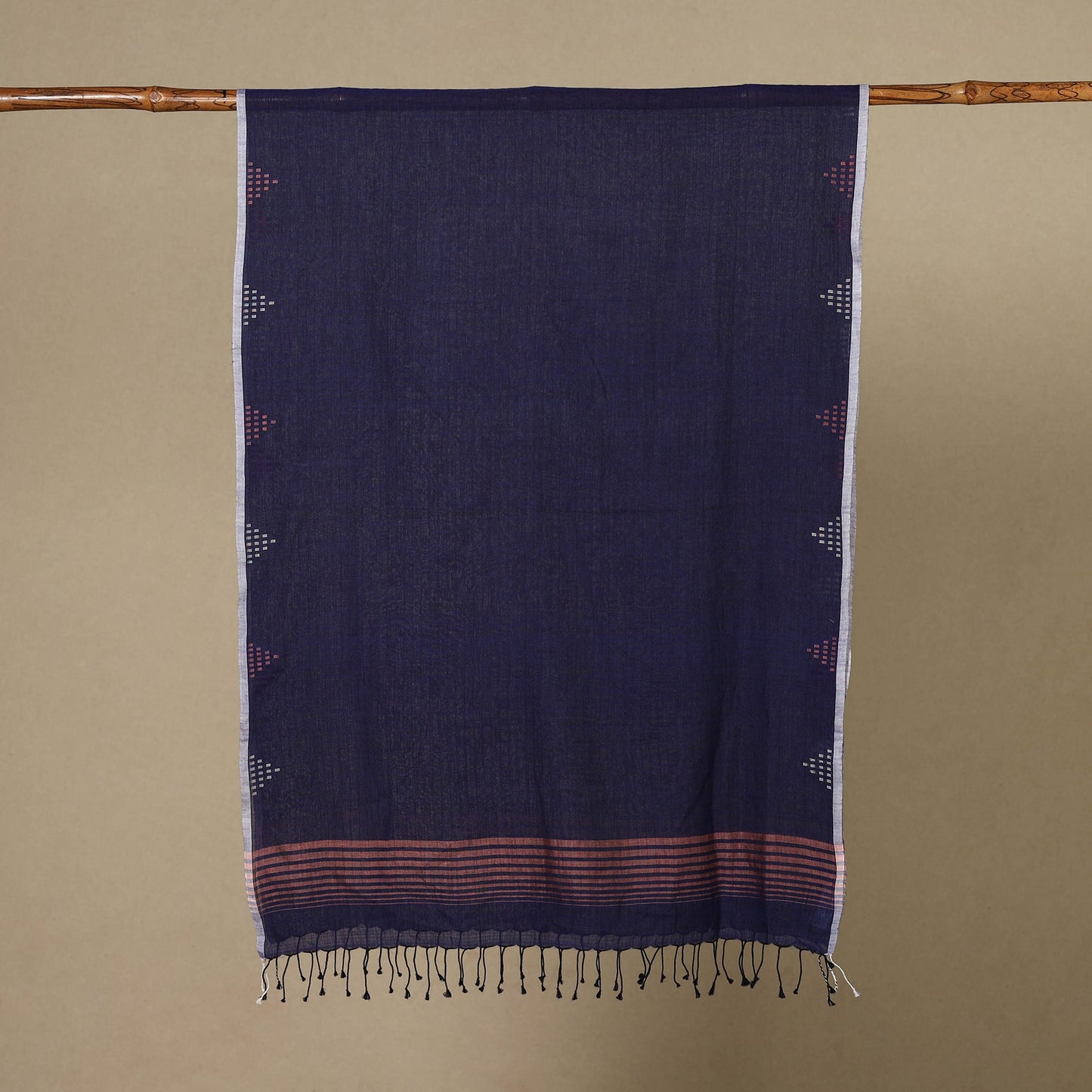 Blue - handloom cotton phulia jamdani stole with tassels 19