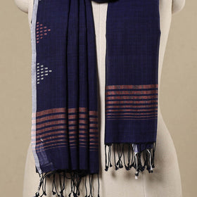 Blue - handloom cotton phulia jamdani stole with tassels 19