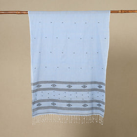 Blue - handloom cotton phulia jamdani stole with tassels 22