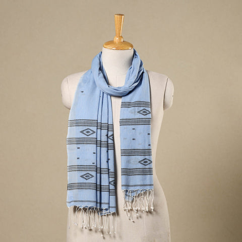 Blue - handloom cotton phulia jamdani stole with tassels 22