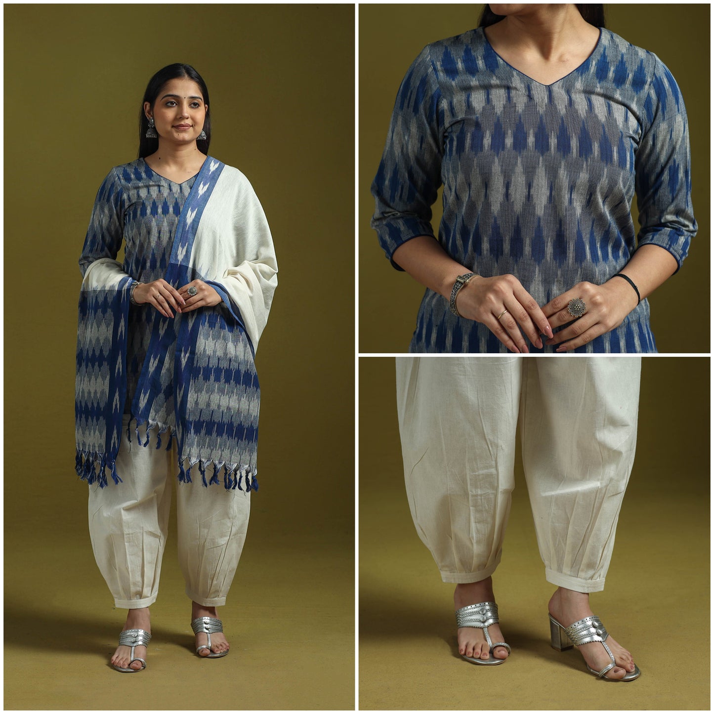 Handloom cotton pochampally ikat 3pc kurta set for women 02