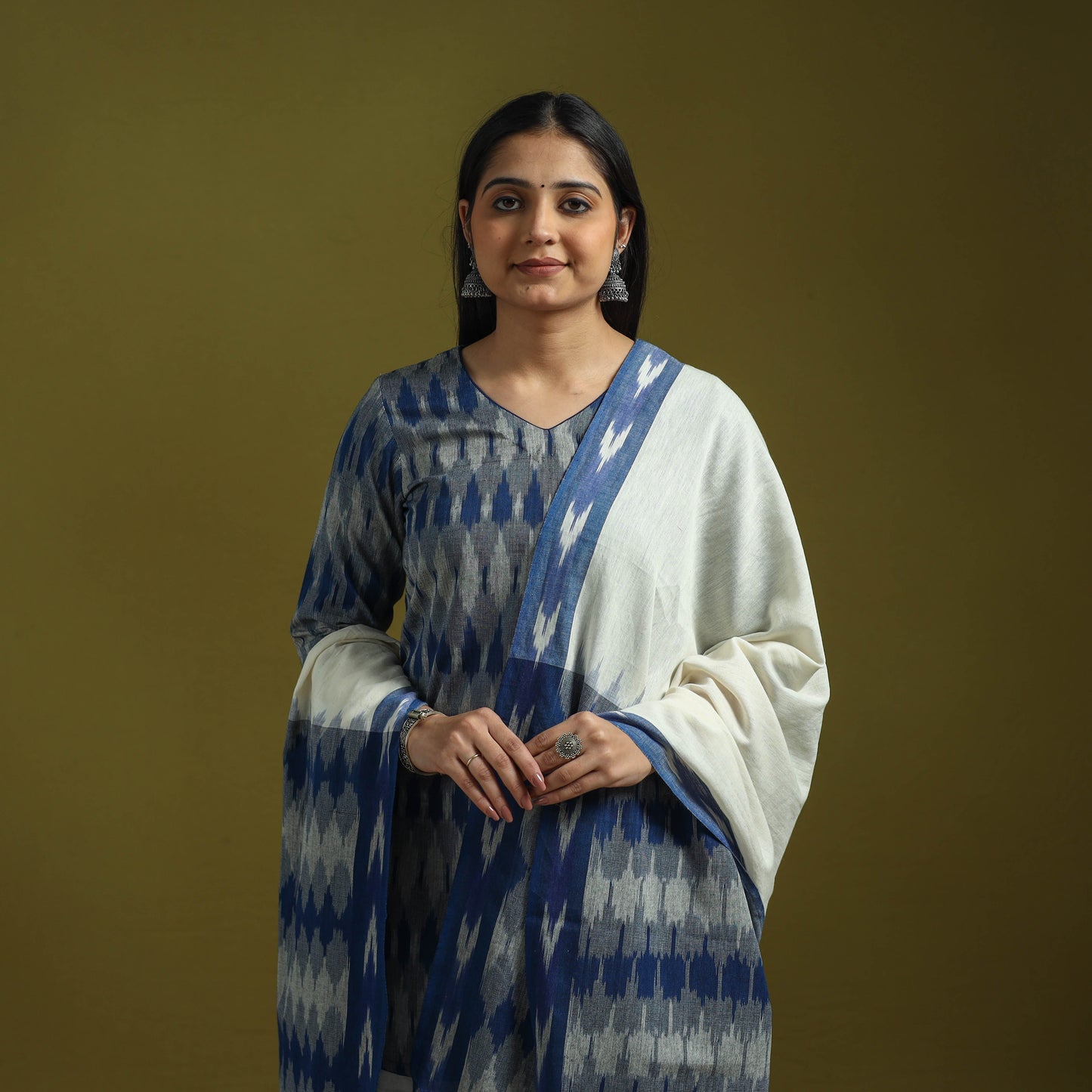 Handloom cotton pochampally ikat 3pc kurta set for women 02