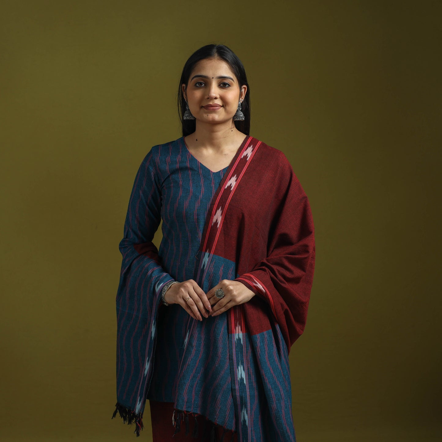Handloom cotton pochampally ikat 3pc kurta set for women 16