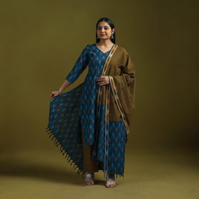 Handloom cotton pochampally ikat 3pc kurta set for women 17