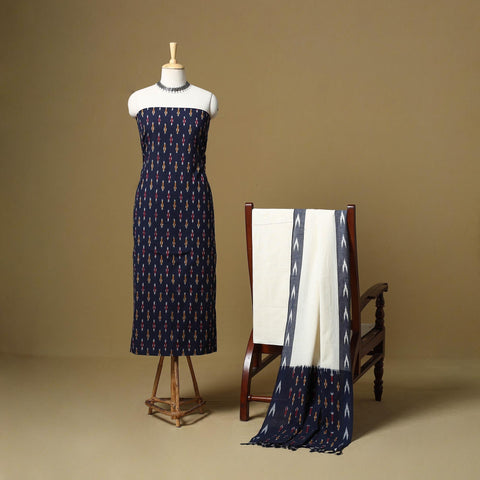 Pink - handloom cotton pochampally ikat 3pc unstitched