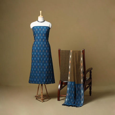 Pink - handloom cotton pochampally ikat 3pc unstitched